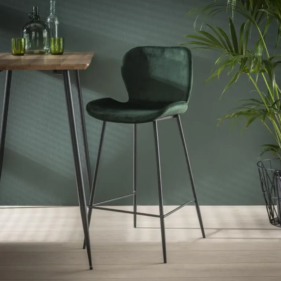 Barstoel Velvet Groen - Zithoogte 67cm - Zwart Onderstel