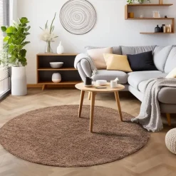 Basic Rond Shaggy vloerkleed Caramel Hoogpolig - 160 CM ROND