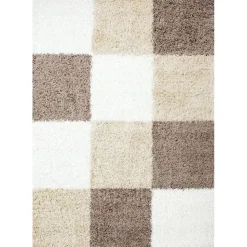 Basic Shaggy Geblokt vloerkleed Bruin / Beige Hoogpolig - 200x290 CM