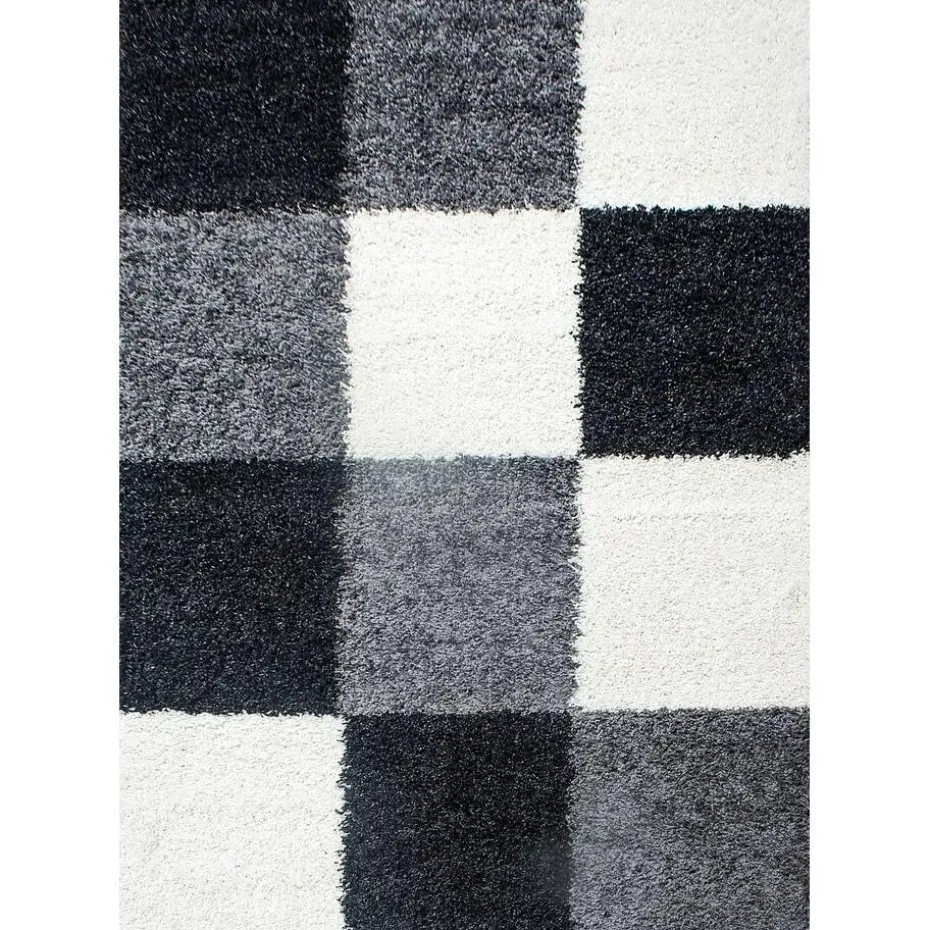 Basic Shaggy Geblokt vloerkleed Zwart / Wit Hoogpolig - 160x230 CM