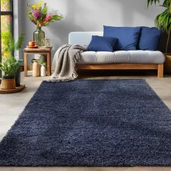Basic Shaggy vloerkleed Donker Blauw Hoogpolig - 160x230 CM