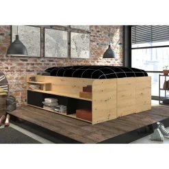 Bed Bremen met opslag - eiken/zwart - 140x200 cm
