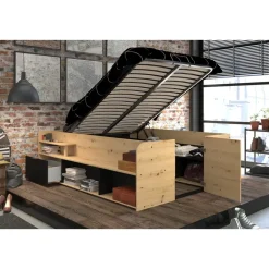 Bed Bremen met opslag - eiken/zwart - 140x200 cm