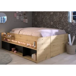 Bed Bremen met opslag - eiken/zwart - 140x200 cm