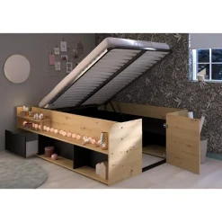 Bed Bremen met opslag - eiken/zwart - 140x200 cm