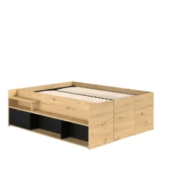 Bed Bremen met opslag - eiken/zwart - 140x200 cm