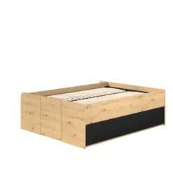 Bed Bremen met opslag - eiken/zwart - 140x200 cm