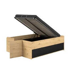 Bed Bremen met opslag - eiken/zwart - 140x200 cm