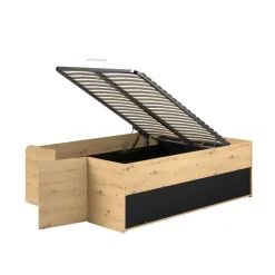Bed Bremen met opslag - eiken/zwart - 140x200 cm