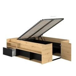 Bed Bremen met opslag - eiken/zwart - 140x200 cm