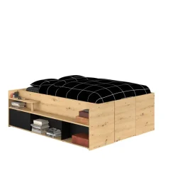 Bed Bremen met opslag - eiken/zwart - 140x200 cm