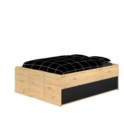 Bed Bremen met opslag - eiken/zwart - 140x200 cm