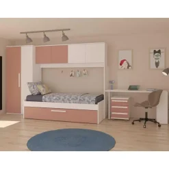 Bed met bedbrug en bedlade Lev-roze/wit