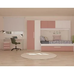 Bed met bedbrug en bedlade Lev-roze/wit