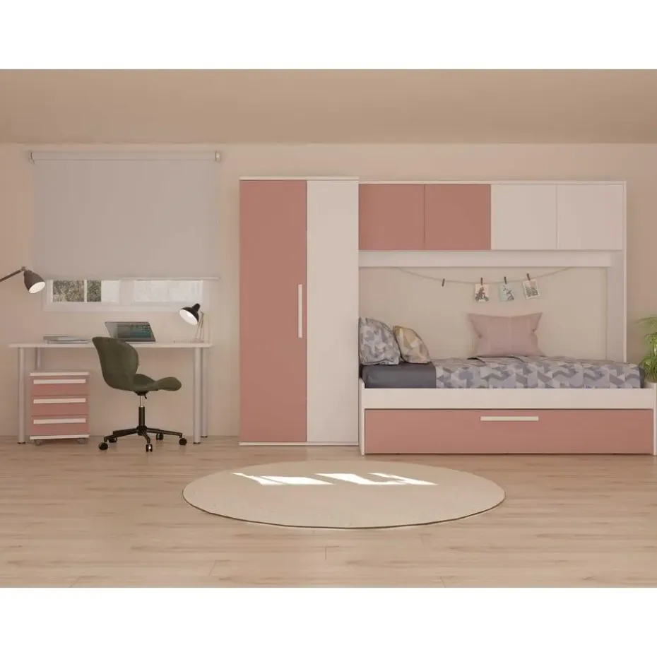 Bed met bedbrug en bedlade Lev-roze/wit