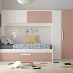 Bed met bedbrug en bedlade Lev-roze/wit