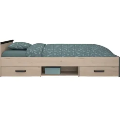 Bed Natan incl. lades - eiken/zwart - 90x200 cm