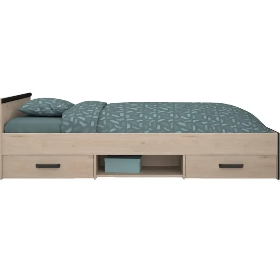 Bed Natan incl. lades - eiken/zwart - 90x200 cm