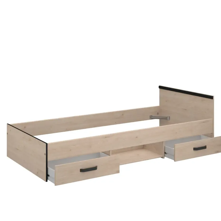 Bed Natan incl. lades - eiken/zwart - 90x200 cm