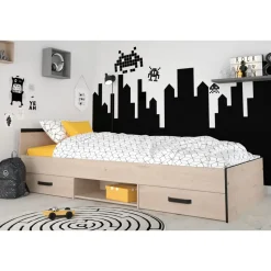 Bed Natan incl. lades - eiken/zwart - 90x200 cm