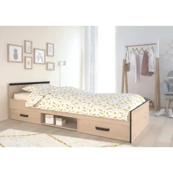Bed Natan incl. lades - eiken/zwart - 90x200 cm