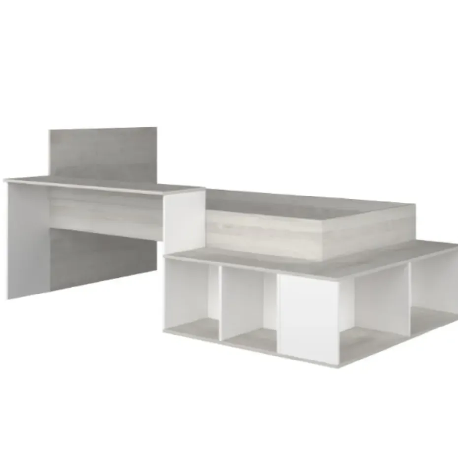 Bed Quinn 90x200 cm met bureau en opbergruimte - grenen/ wit