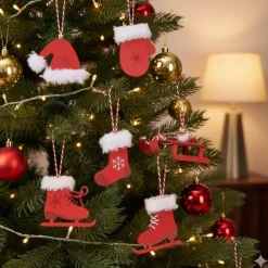 Bellatio decorations Kersthangers - 6x - rood - wintersport