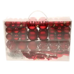 Bellatio decorations Kerstballen set - 110x - rood - kunststof