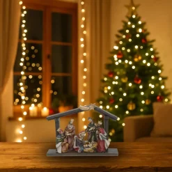 Bellatio decorations Kerststal - met figuren - 20 x 5 x 15 cm