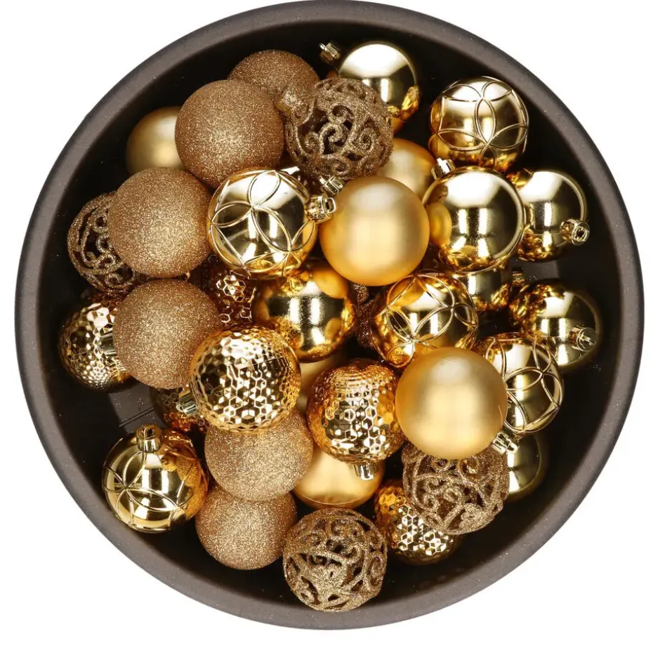 Bellatio Decorations Kerstballen - 37x - kunststof - goud - 6cm