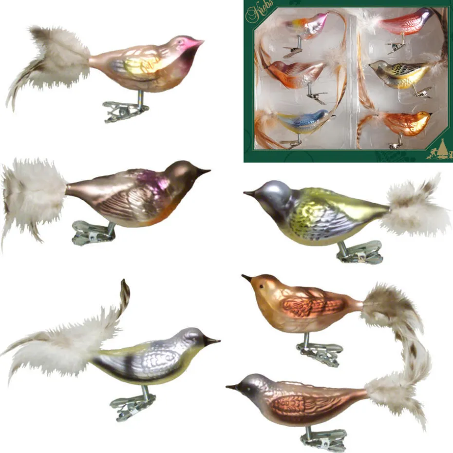 Bellatio Decorations Kersthangers - 6 stuks - vogels op clip - 11 cm