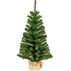 Bellatio Decorations Kunst kerstboom - groen - H90 cm - jute zak