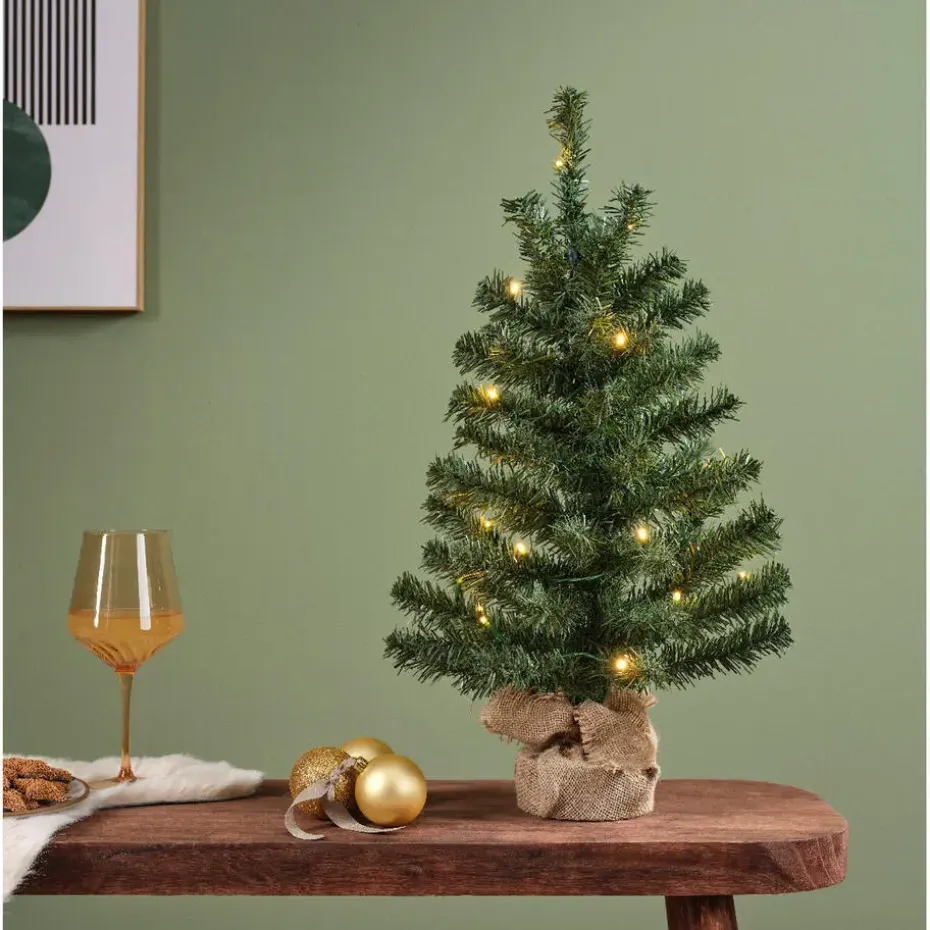 Bellatio Decorations kunst kerstboom - H60 cm - met verlichting