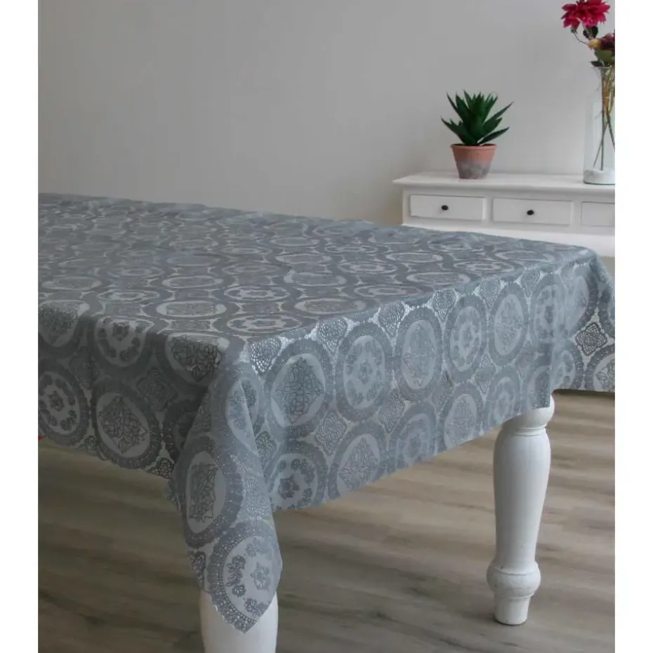 Bellatio design Tafelzeil - grijs - patroon - 140 x 220 cm