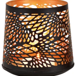 Bellatio design Theelichthouder - zwart met goud - metaal - 13 cm