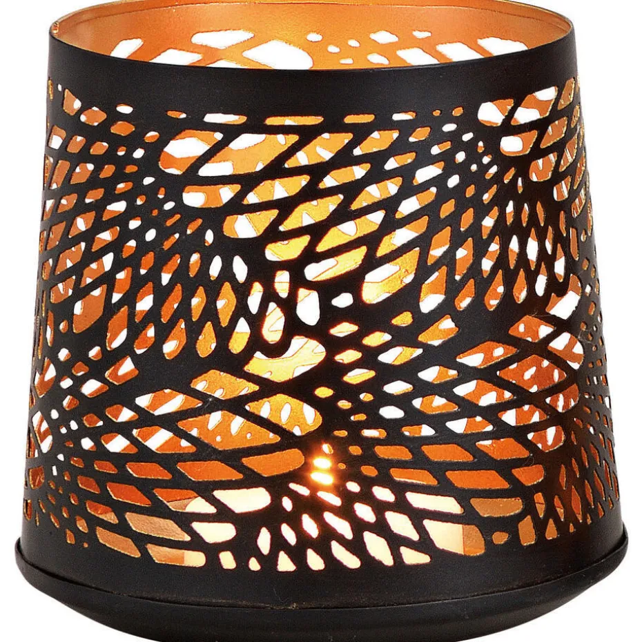 Bellatio design Theelichthouder - zwart met goud - metaal - 13 cm