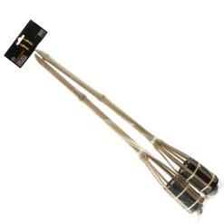 Bellatio design Tuinfakkels - 2x - bamboe - 60 cm - navulbaar