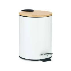 Berilo Prullenbak/pedaalemmer - wit - 3 liter - metaal/bamboe