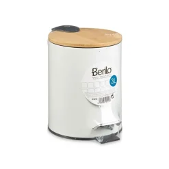 Berilo Prullenbak/pedaalemmer - wit - 3 liter - metaal/bamboe