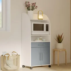 Bijzetkastje Jeanine voor microgolfoven - wit/celadon grijs