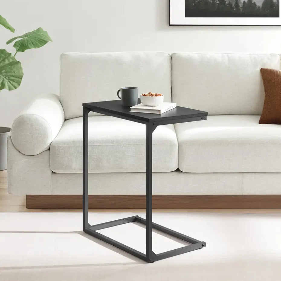 Bijzettafel - Koffietafel - 55x35x66cm - Metaal & Spaanplaat - Zwart