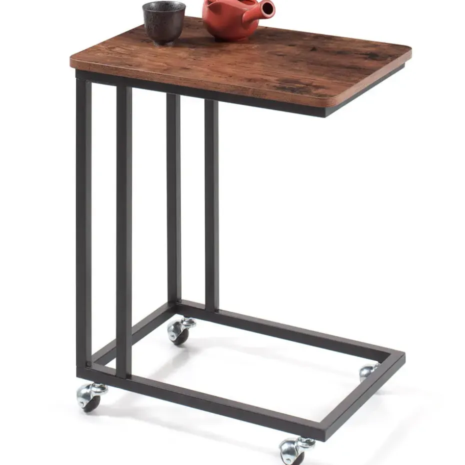 Bijzettafel - met wieltjes - vintage look - 50x62x35 cm - vintage bruin