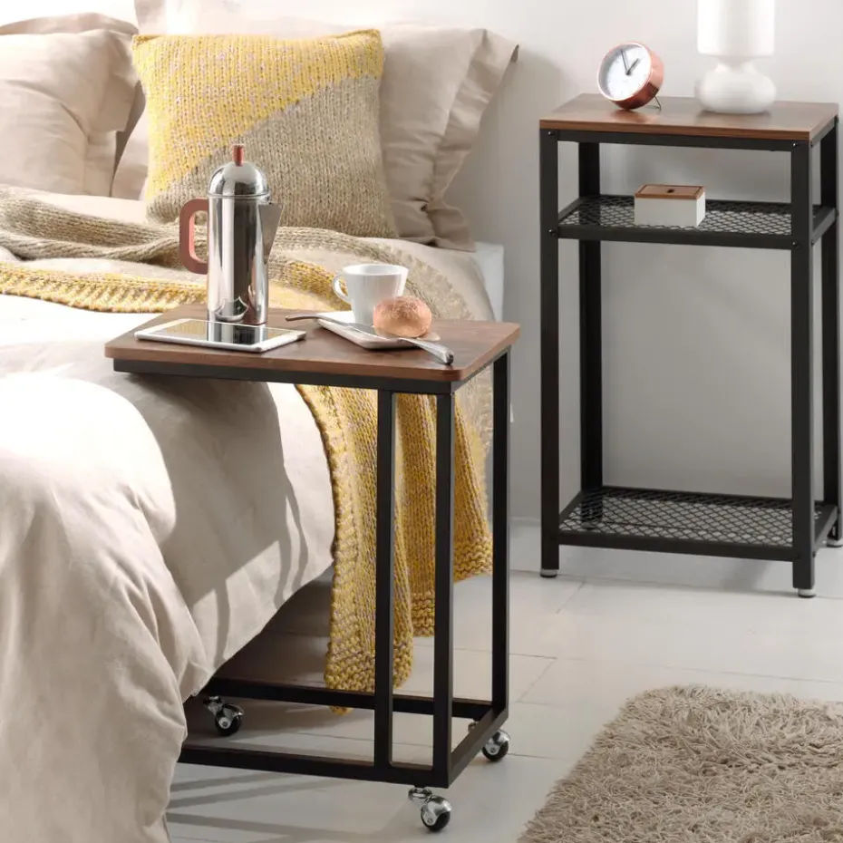 Bijzettafel - met wieltjes - vintage look - 50x62x35 cm - vintage bruin