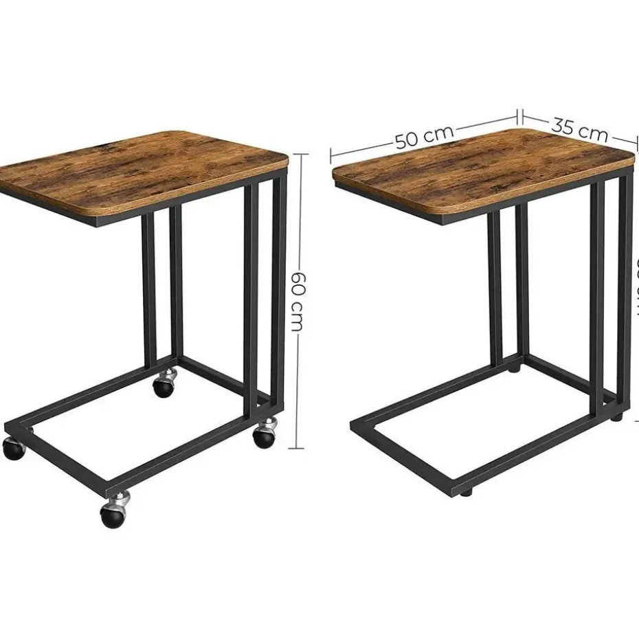 Bijzettafel - met wieltjes - vintage look - 50x62x35 cm - vintage bruin