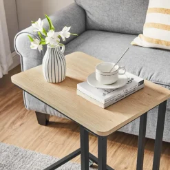 Bijzettafel op Wieltjes - Rollend Tafeltje - Lichte eik kleur