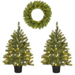 Black Box Trees Nagoya Set van 2 Kerstbomen en 1 Krans - H90 x Ø45 cm