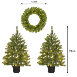 Black Box Trees Nagoya Set van 2 Kerstbomen en 1 Krans - H90 x Ø45 cm