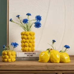 Bloemenvaas citroenen - geel - keramiek - D12 x H19 cm