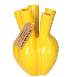 Bloemenvaas/tulpenvaas - geel - keramiek - 12 x 18 cm