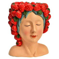 Bloempot/vaas vrouwenhoofd - aardbeienmeisje - 22 x 28 x 21 cm